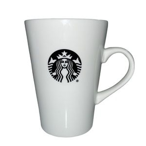 Starbucks 2015 tall white 16 ounce mug with black mermaid logo. Excellent shape.